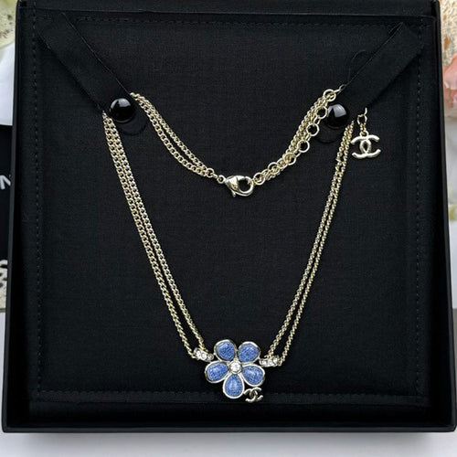 18K  Chanel 26C Blue Flower Choker Necklace