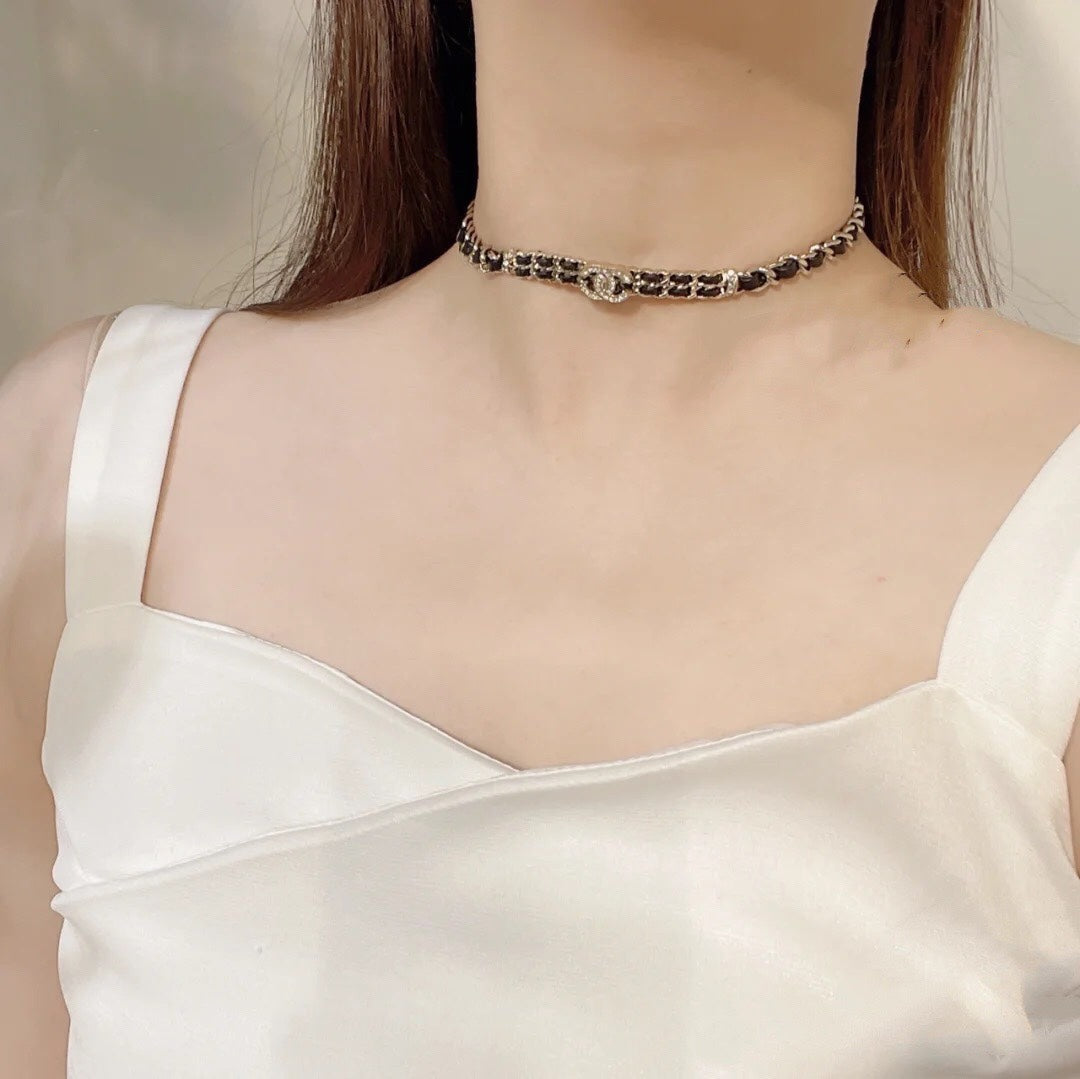18K  Chanel Leather Choker Necklace