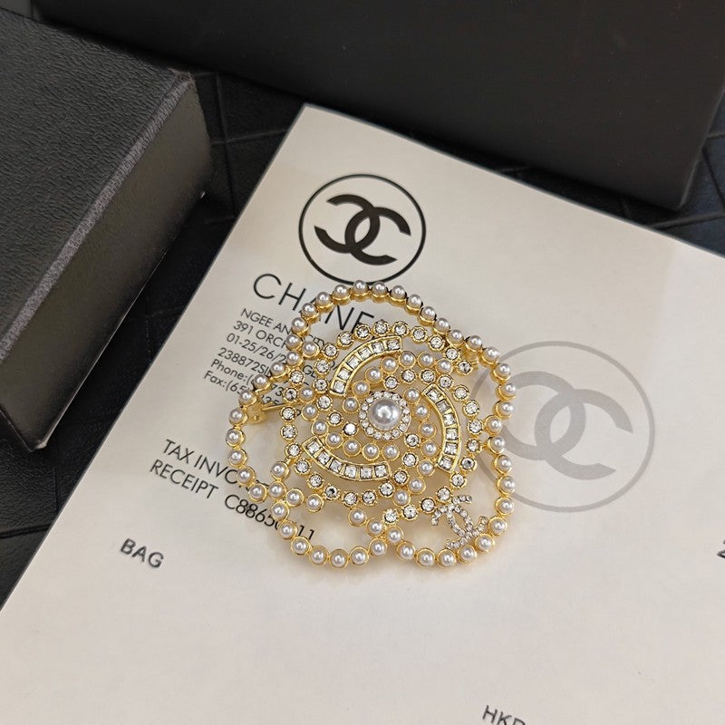 18K  Chanel Camellia Pearl Brooch