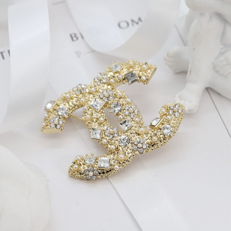 18K  Chanel Crystal Gold Brooch